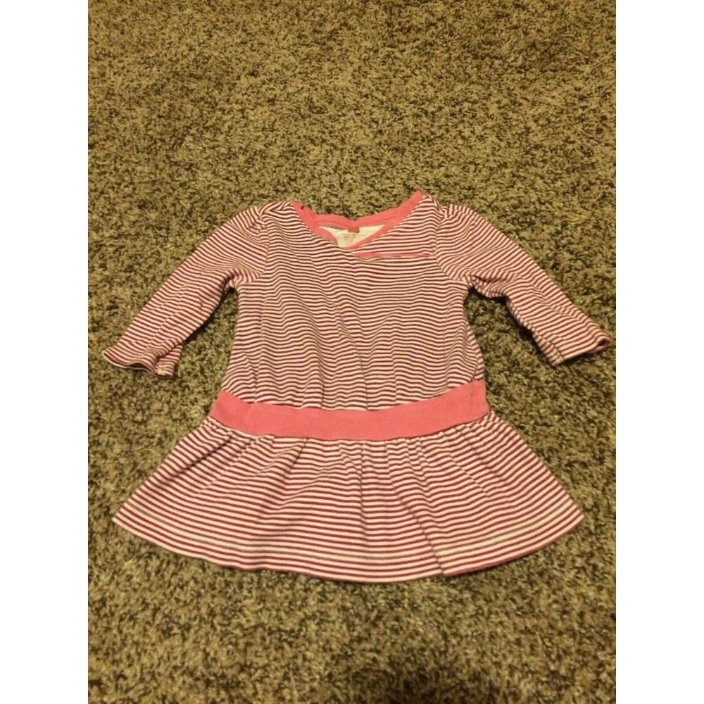 Tea Collection Pink Purple Striped 100% Cotton Dress 6-12 Months Long Sleeve